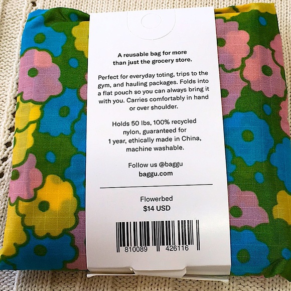 NWT BAGGU Flowerbed print Reusable Shopping Bag Tote Purse Standard Size - Picture 6 of 8